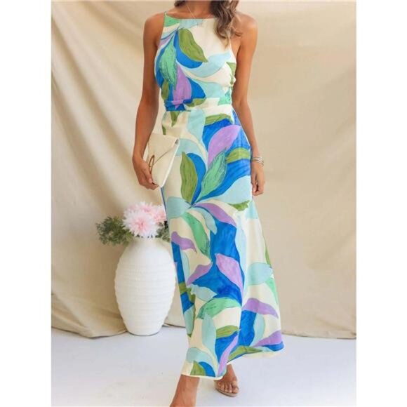 Printed Backless Sleeveless Maxi Dress - Picture 1 of 15